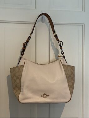 Coach Two-Tone Shoulder Hobo in Cream and Khaki